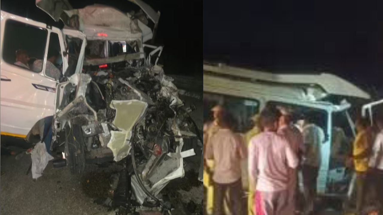 Accident in Jodhpur due to traveller tempo hitting a parked truck.