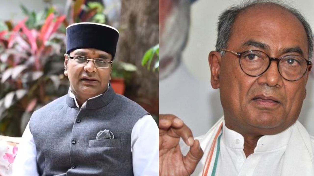 Cabinet Minister Vishwas Sarang and Congress leader Digvijay Singh. (File Photo)