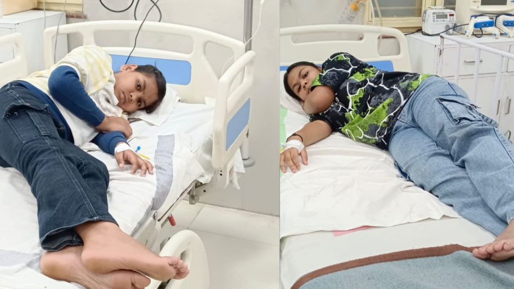 After falling ill, the children were admitted to the hospital.