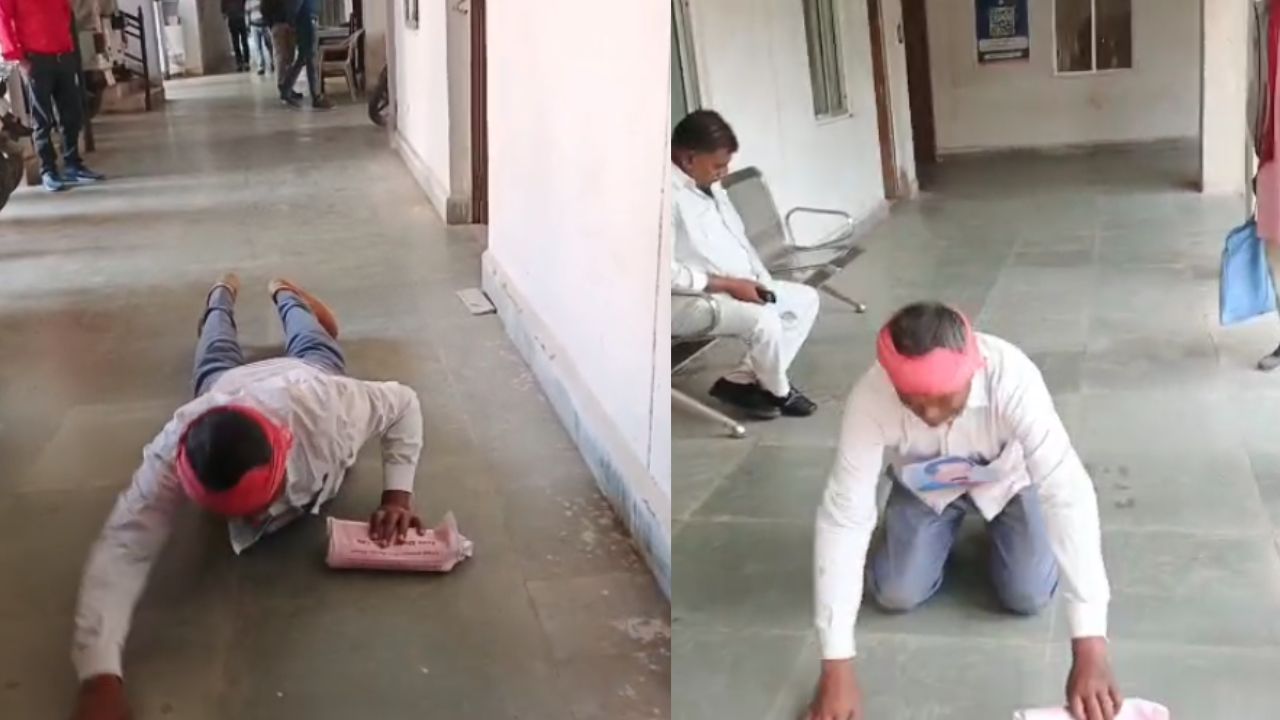 A man came rolling in pain to the Collectorate to lodge a complaint against the BJP MLA.