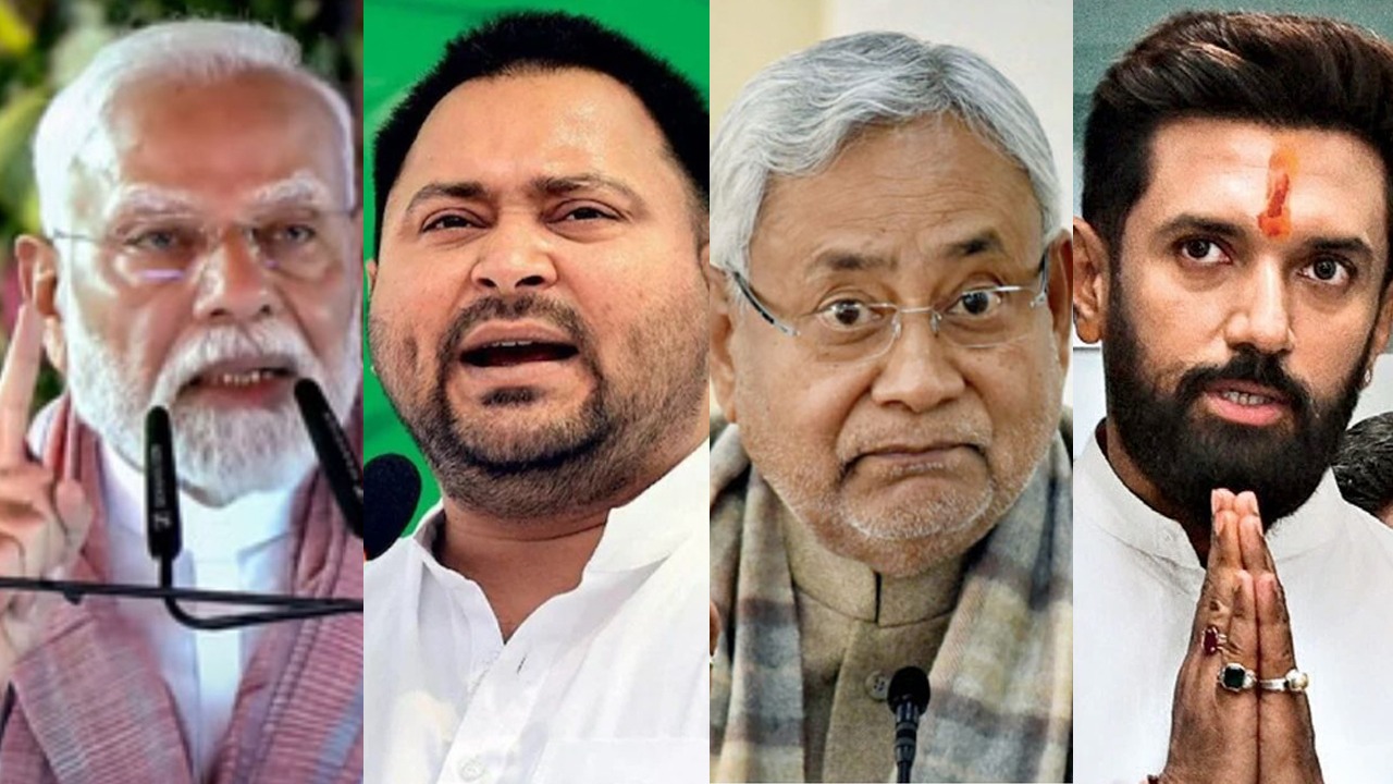 PM Modi, Nitish Kumar and Chirag Paswan during Bihar election campaign highlighting ‘Jungleraj’ issue