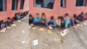 sheopur mid meal viral video Food served on the on land children