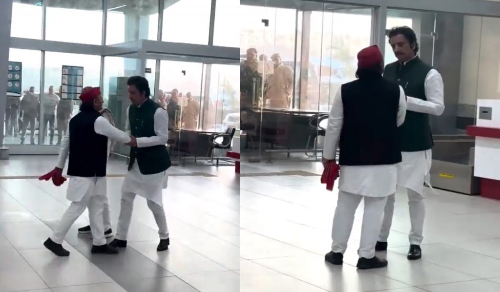 Former MLA Manoj Chaudhary seen taking Akhilesh Yadav aside at airport in viral video