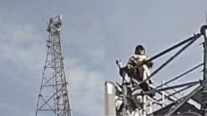 Minor girl climbs mobile tower