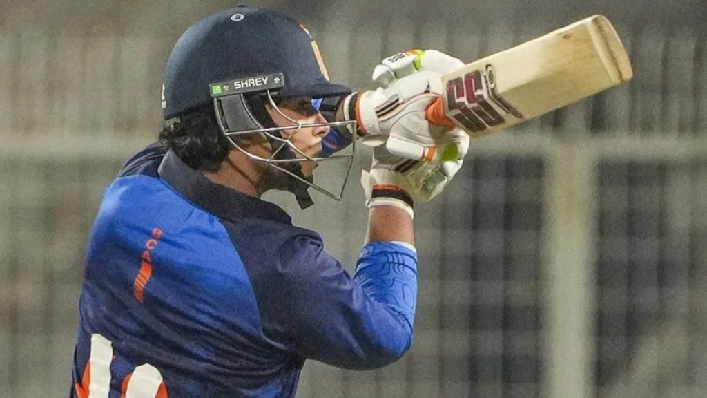 Vaibhav Suryavanshi celebrating after scoring 108 runs in SMAT 2025