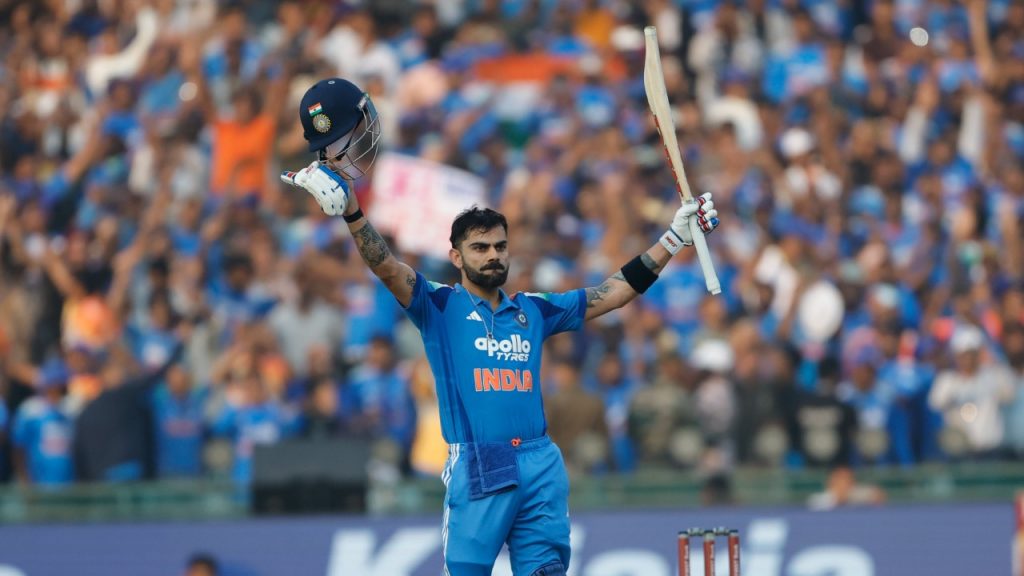 Virat Kohli celebrating his 53nd ODI century against South Africa