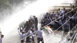 In Indore, Youth Congress workers were chased away by the police using water cannons.