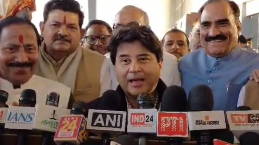 Union Minister Jyotiraditya Scindia spoke to the media after his flight was delayed.