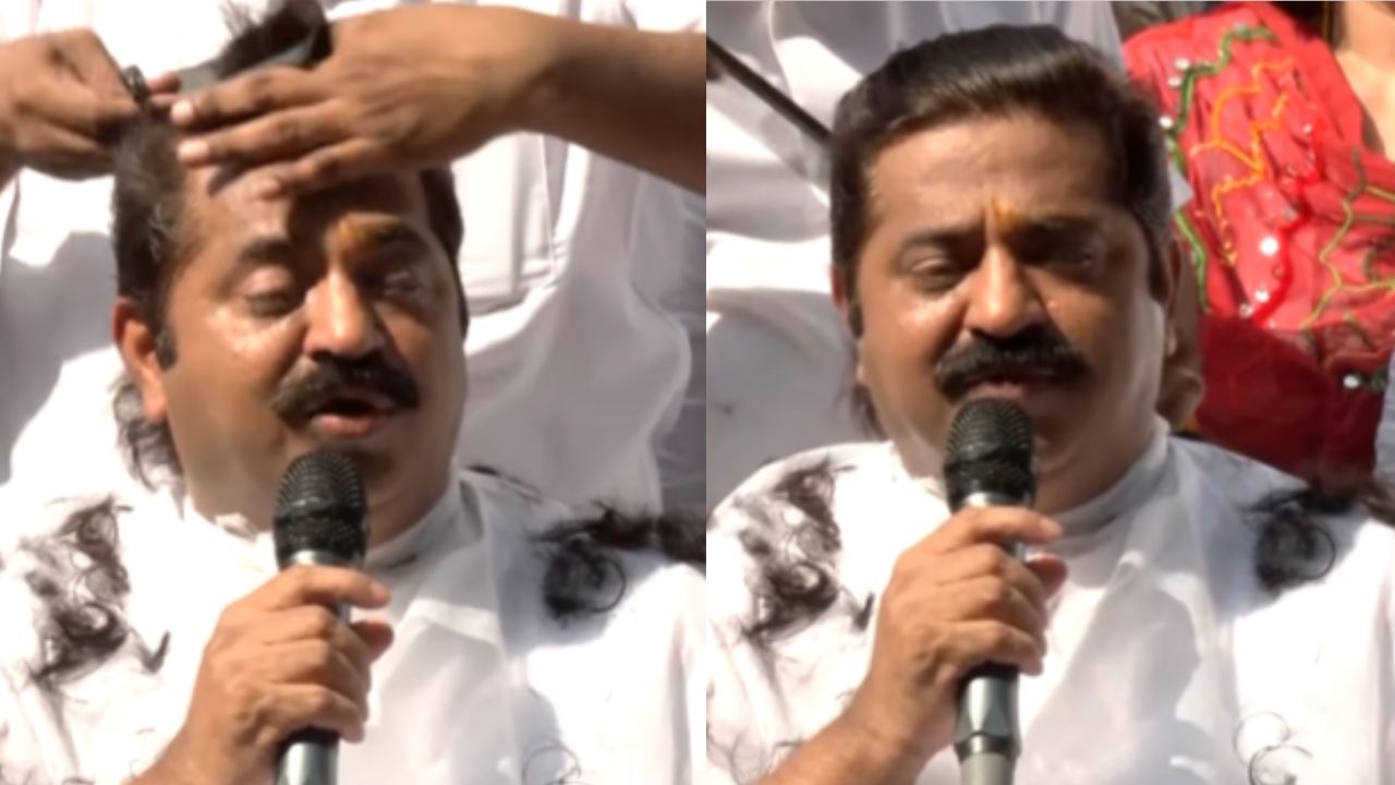 BJP MLA Ram Kadam fulfilled his promise by getting his hair cut after four years.