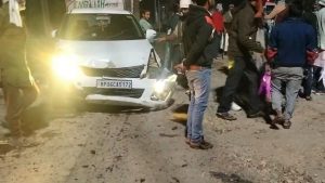 Angry people blocked the highway after a BJP leader ran over five people in Morena.