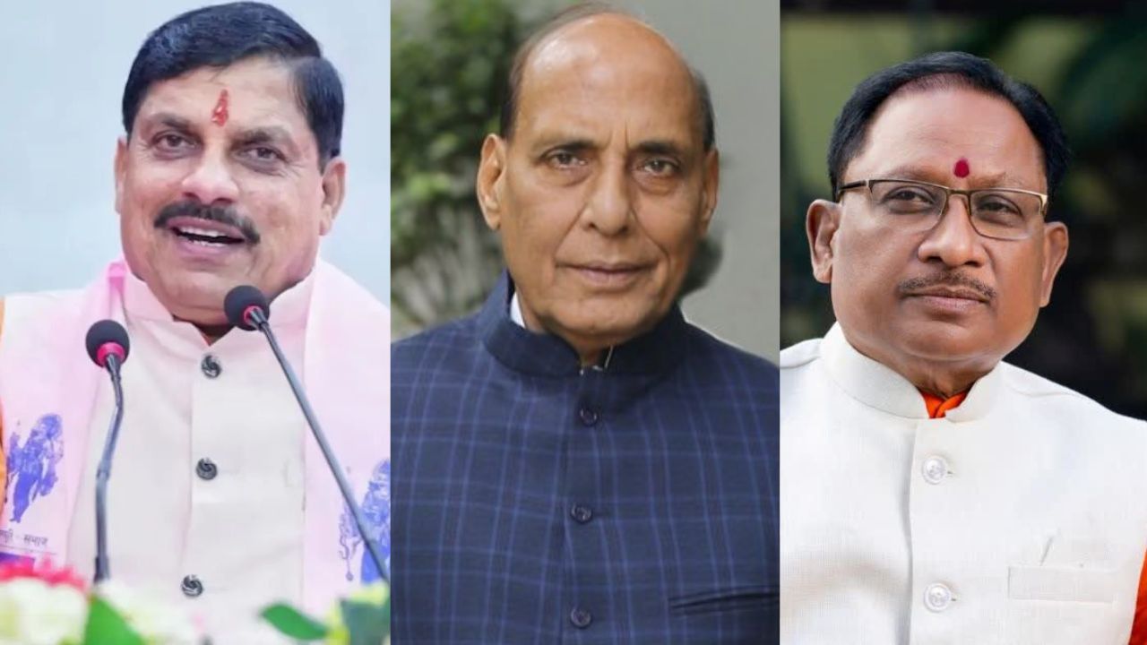 CM Dr. Mohan Yadav, Defense Minister Rajnath Singh, CM Vishnudev Sai (File Photo)