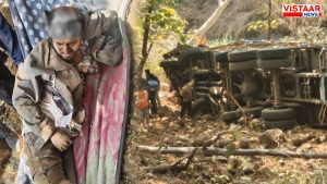 The truck driver was rescued from a 200 feet deep ditch.