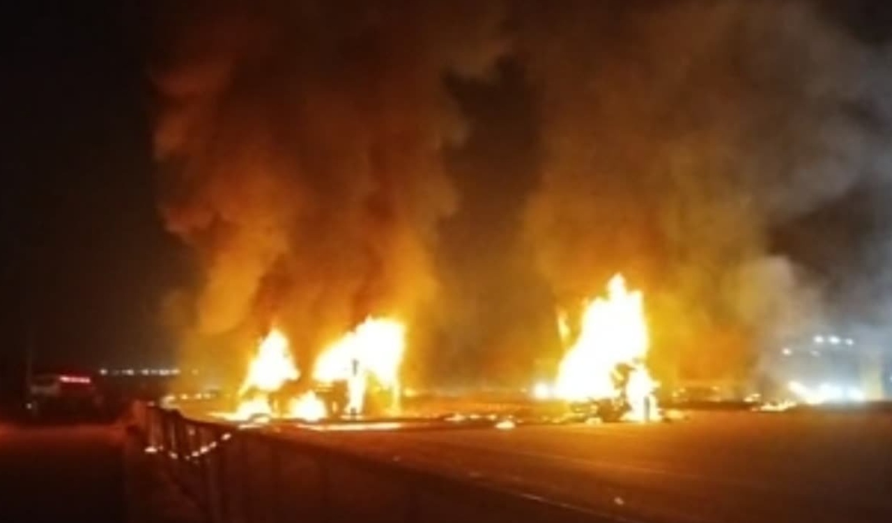 sleeper bus caught fire