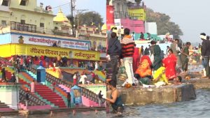 People took a dip of faith in the Narmada River