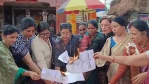 In Madhya Pradesh, women from the Brahmin community burnt copies of the new UGC law.