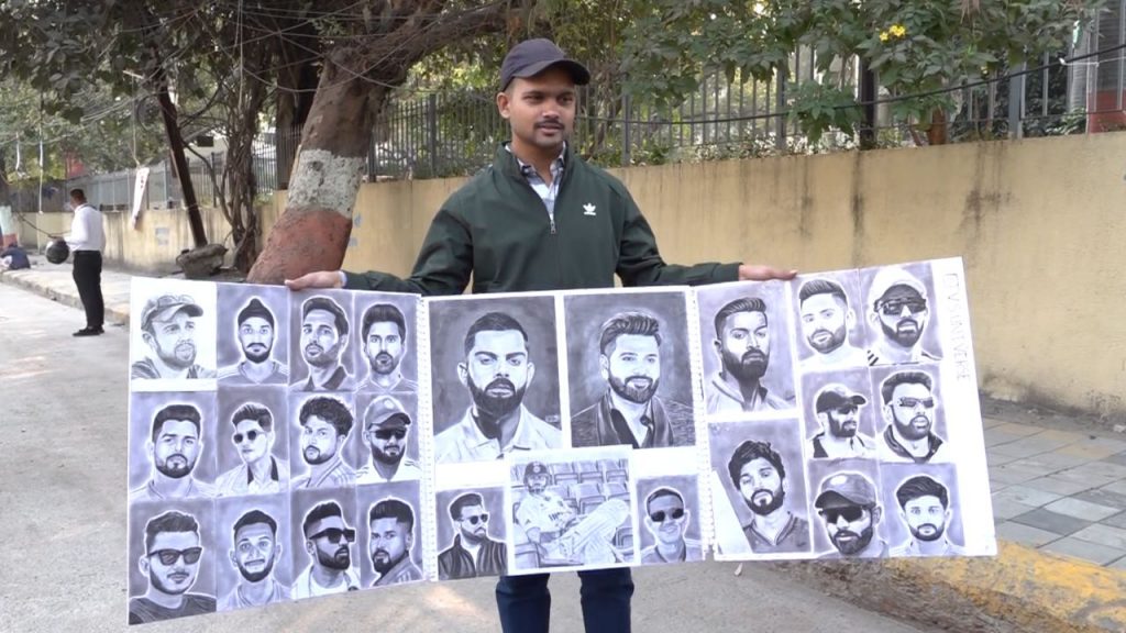 indore odi rewa cricket fan sketches of Indian cricketers india vs newzealand