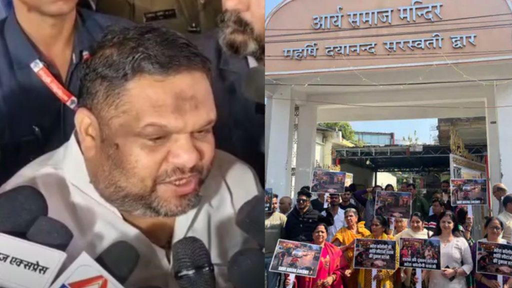 Seeing Priyank Kanoongo, the women protested against the liquor shop in front of the temple.