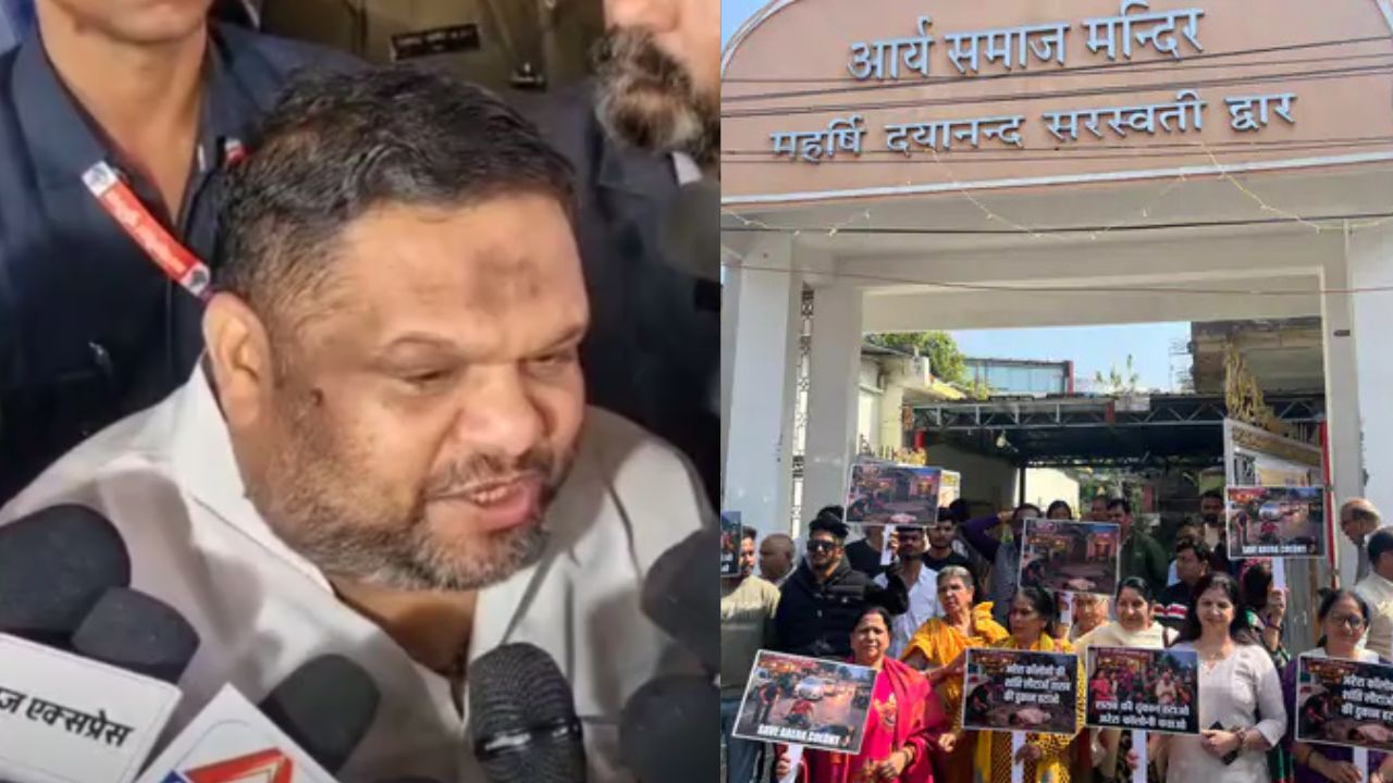 Seeing Priyank Kanoongo, the women protested against the liquor shop in front of the temple.