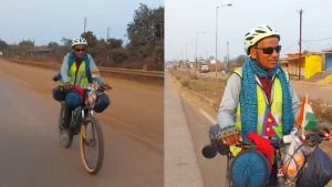 Vishnunath, who travels by bicycle