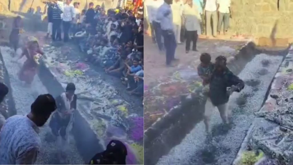 Devotees were seen running over the fire