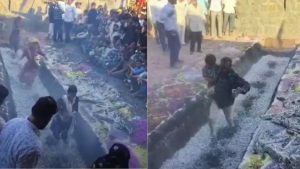 Devotees were seen running over the fire