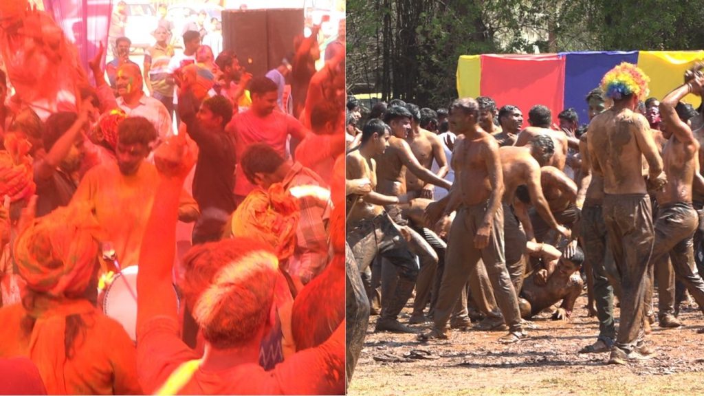 Policemen celebrate Holi in Bhopal