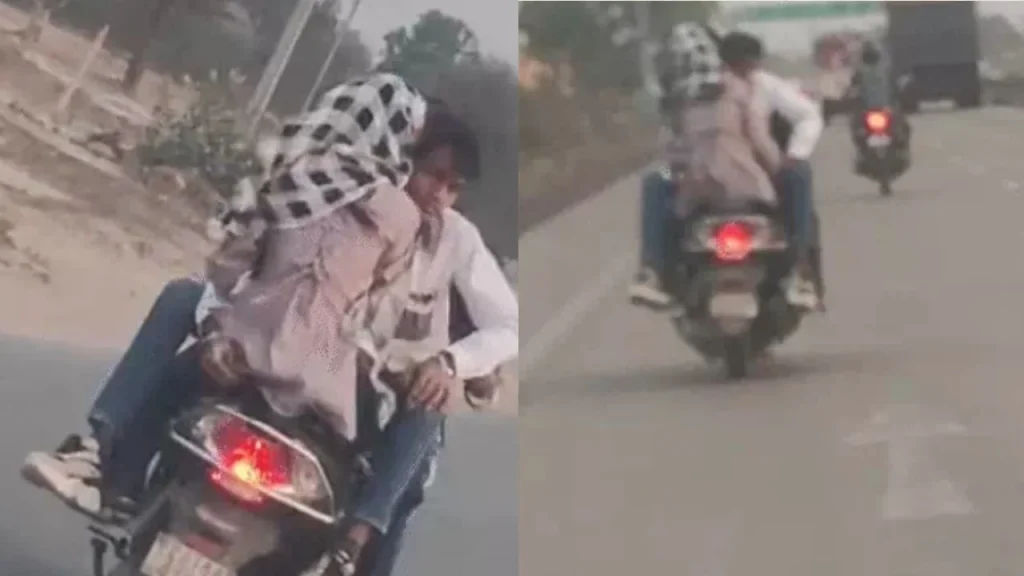 Couple's Romance on a Moving Scooter