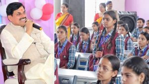 स्‍कूली बच्‍चों से बातचीत करते सीएम मोहन यादव