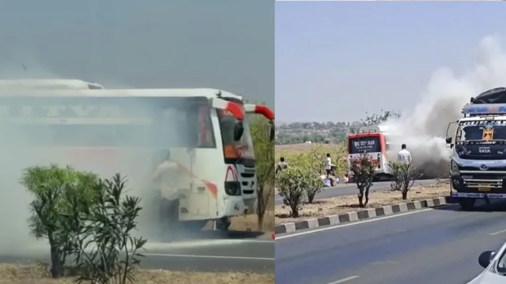 Fire breaks out in a moving bus in Barwani.