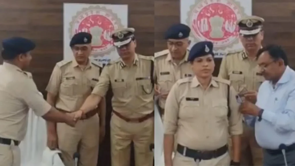 Rewa Zone IG Gaurav Rajput and Rewa Division Commissioner B.S. Jamod honored the personnel by pinning badges on them.