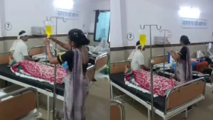 Sanitation workers are administering IV drips to patients at Mauganj District Hospital.