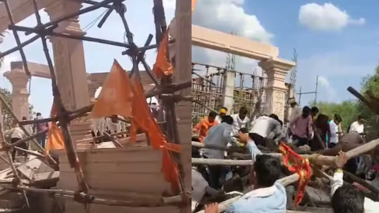 Accident due to collapse of the roof of the pavilion of Hanuman temple in Parbhani district of Maharashtra.