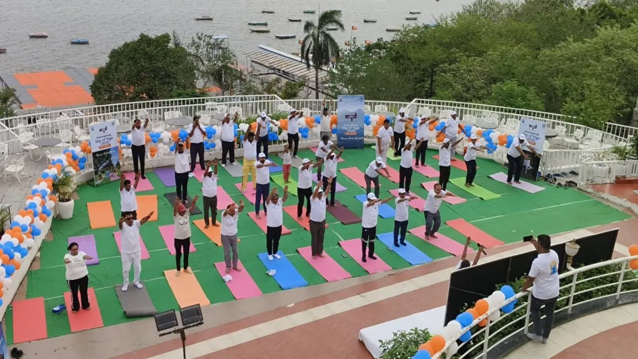Yoga was practiced at the Kushabhau Thakre Convention Centre.