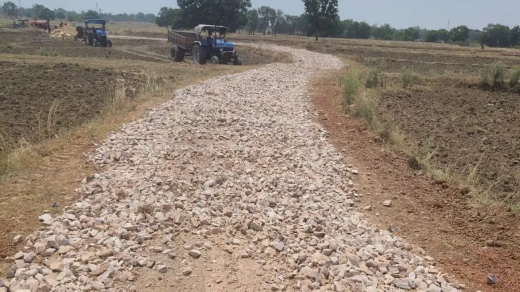 Allegations of using substandard materials in road construction in Mauganj.