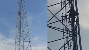 Husband climbed the tower
