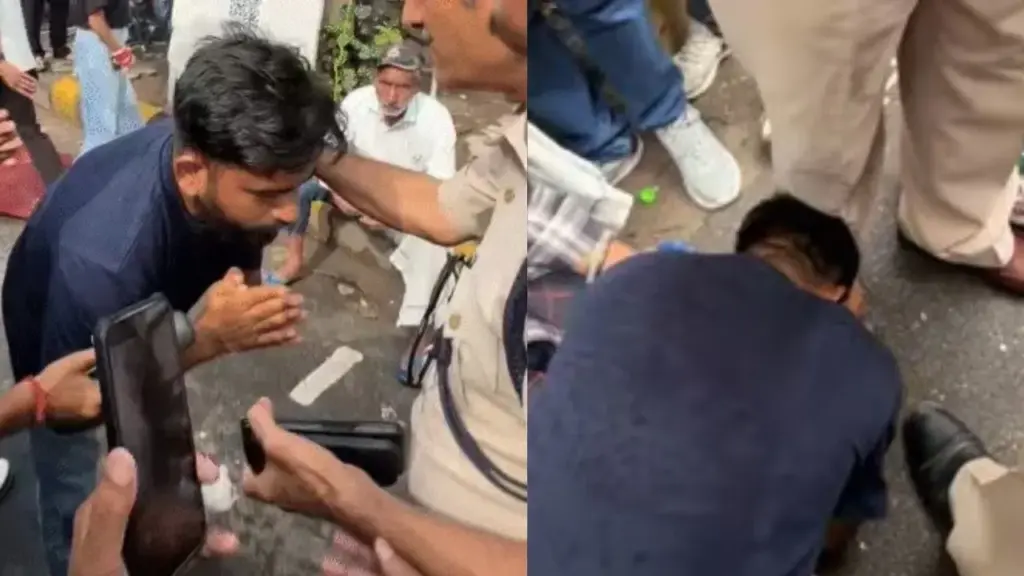 पुलिस के पैर छूते अभिजीत दीपके