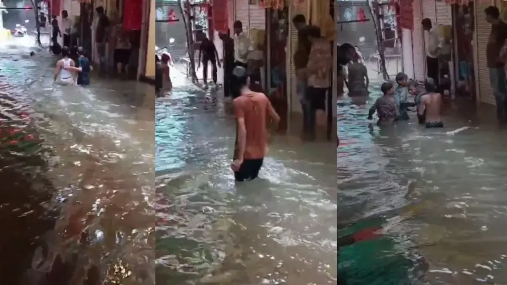 Sheopur 15 minutes of heavy rain leads to waterlogging public anger evident