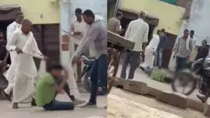 Young man brutally beaten in the middle of the road.