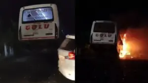 Golu Shukla's bus set on fire.