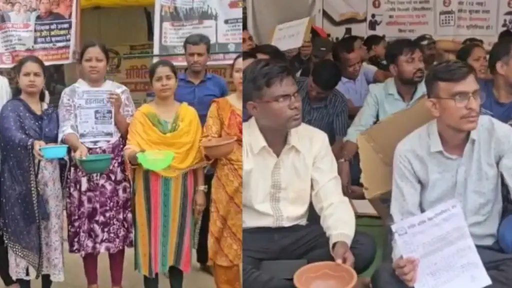 Teachers staged a protest by begging.
