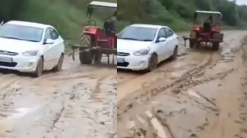 Road in bad condition due to rain