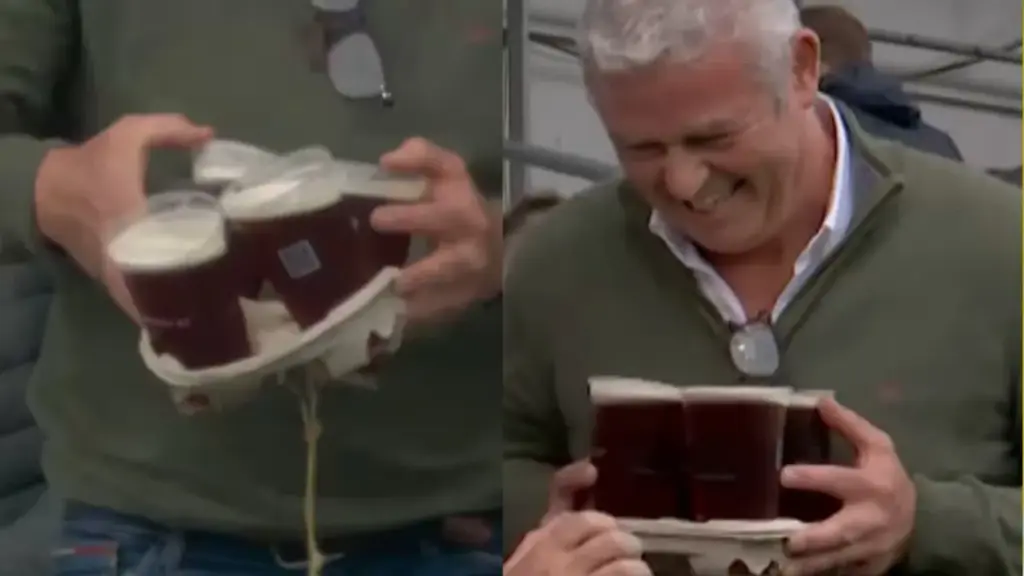 Fan drops 4 beers during live match
