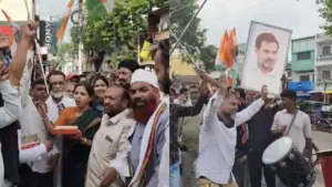 Fireworks set off and sweets distributed in Khandwa.