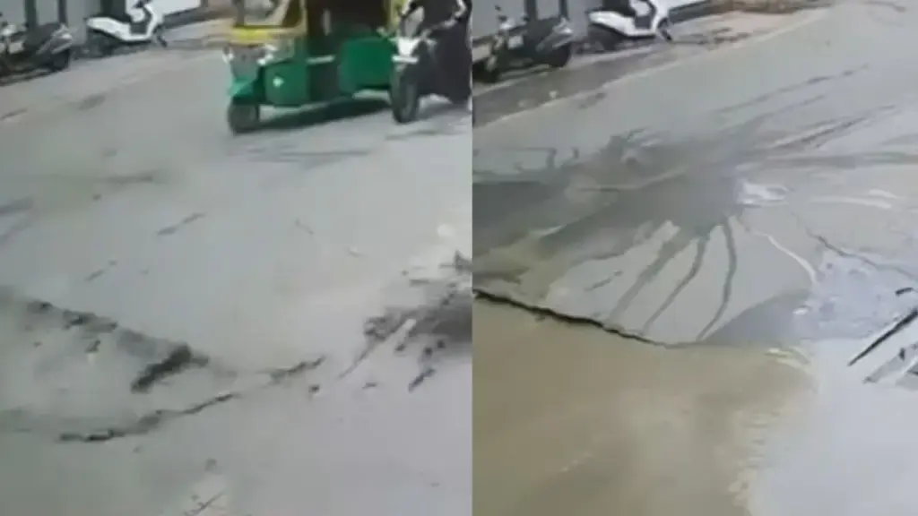 Road caves in at Gaurakund, Indore.