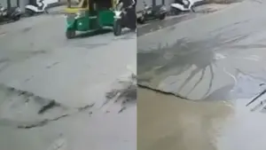 Road caves in at Gaurakund, Indore.