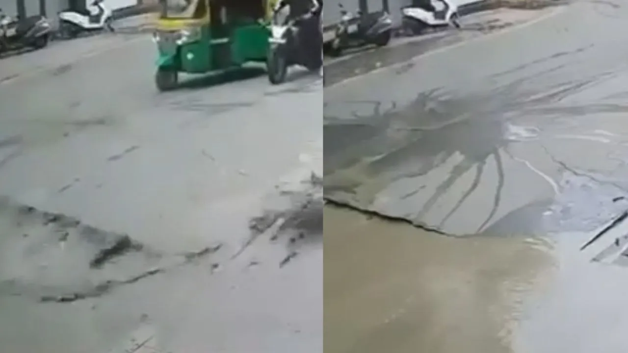 Road caves in at Gaurakund, Indore.
