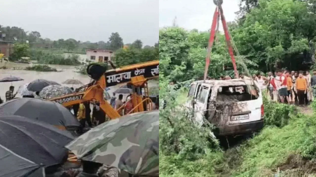 Car washed away in a drain