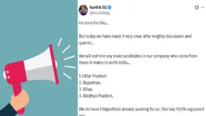 No jobs for men from UP-Bihar and MP-Rajasthan Bengaluru CEO announcement