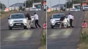 बीच सड़क पर मां-बाप को पीटते बेटे