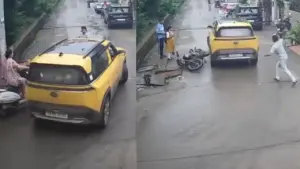 Bhopal car hits father and daughter on bike cctv footage